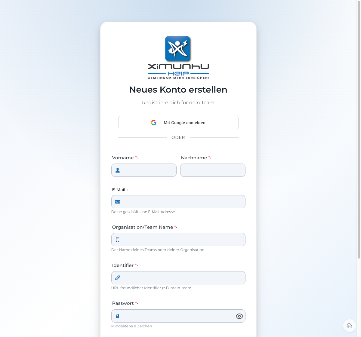 Konto erstellen & anmelden — Screenshot aus der deutschsprachigen Staging-App. Zum Vergrössern anklicken.